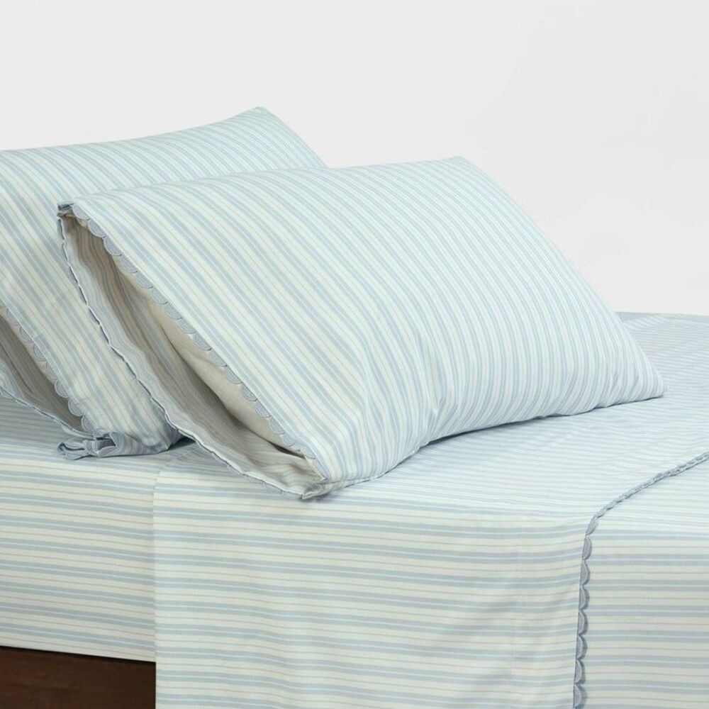 Queen Microfiber Sheet Set Blue Stripe